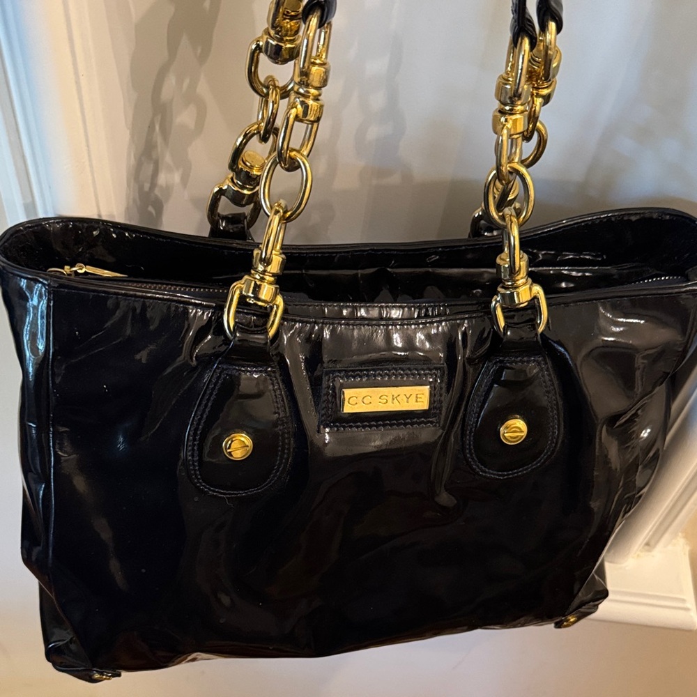 CC Skye Glossy Navy Blue Tote with Gold Accents - Picture 7 of 7